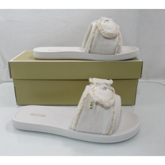 Michael Kors Betsy Distressed Bow Slide Slippers Sandals Optic White Size 8 - Picture 3 of 6